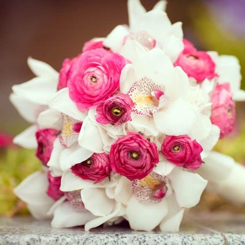 Букет невесты бело-розовый с орхидеей