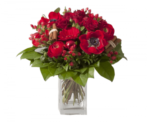 Зимний букет с герберами и анемонами в красном цвете