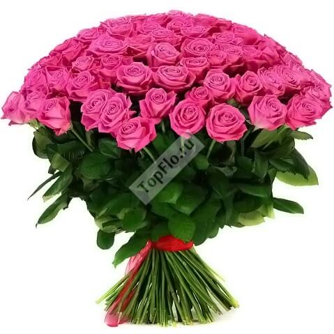 Букет из 101 розовой розы с красной лентой