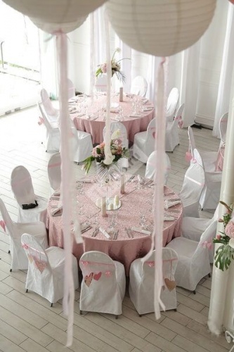 Оформление зала свадьбы в нежно розовых тонах