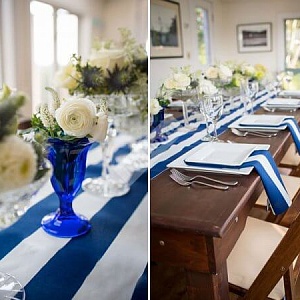 Сине белое полосатое оформление стола