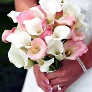 Букет невесты с белыми и розовыми каллами