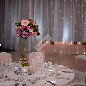 Оформление зала свадьбы в персиково розовых тонах