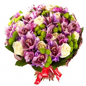 Букет из орхидей, хризантем и  роз