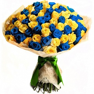 Букет из 101 синей и жёлтой розы