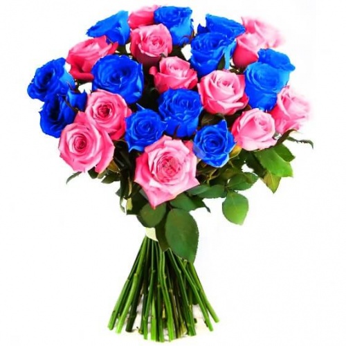Букет из 25 синих и розовых роз