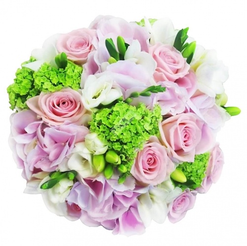 Букет невесты бело-розовый с розой и фрезией