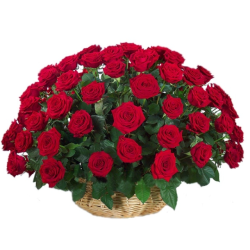 Цветочная композиция из 75 красных роз Корзина страстей