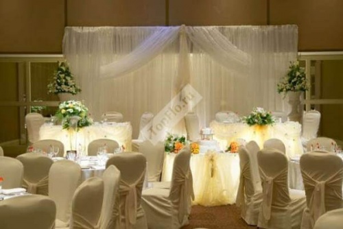 Украшение зала свадьбы в белом цвете