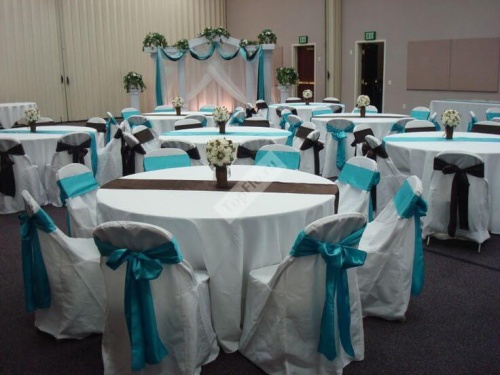Оформление зала свадьбы в бирюзово коричневых тонах