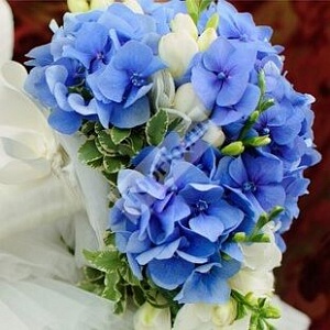 Букет невесты голубой с гортензией и фрезией
