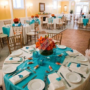 Оформление зала свадьбы в бирюзово оранжевых тонах