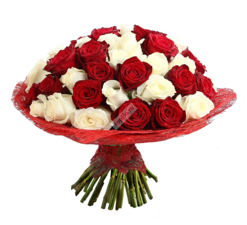 Букет из 45 белых и красных роз Английский шарм